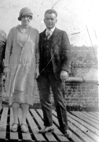 356: Bess Carroll and Jerry Reddy, in Brooklyn, NY. (circa 1930)  - Bess daughter of John Carroll &amp;amp; Elizabeth Reddy, married Peter Healey; Jerry son of James Reddy &amp;amp; Mary Anne Murphy